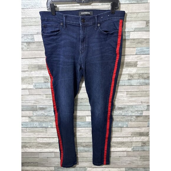 Women’s Express Denim Jeans Dark Wash Mid Rise Legging Stretch Size 12R - Picture 3 of 16